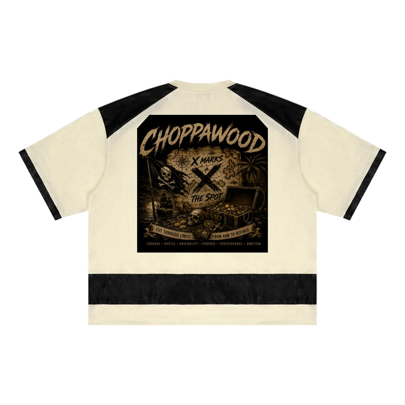 Choppawood X Marks the Spot | Unisex Raglan Sleeve Mesh Boxy T-Shirt