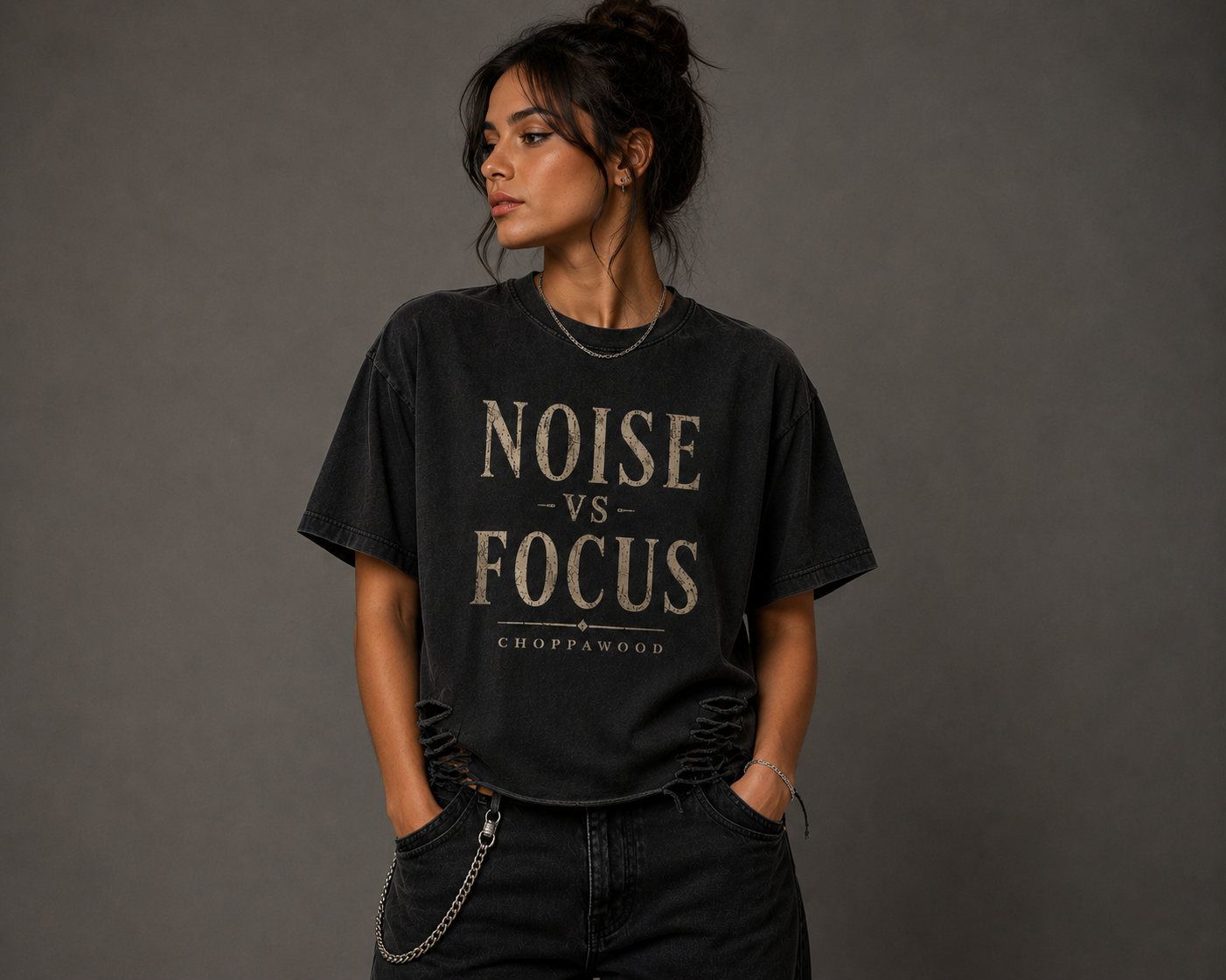 Choppawood Snow Washed Raw-Hem T-Shirt | Noise vs Focus Edition