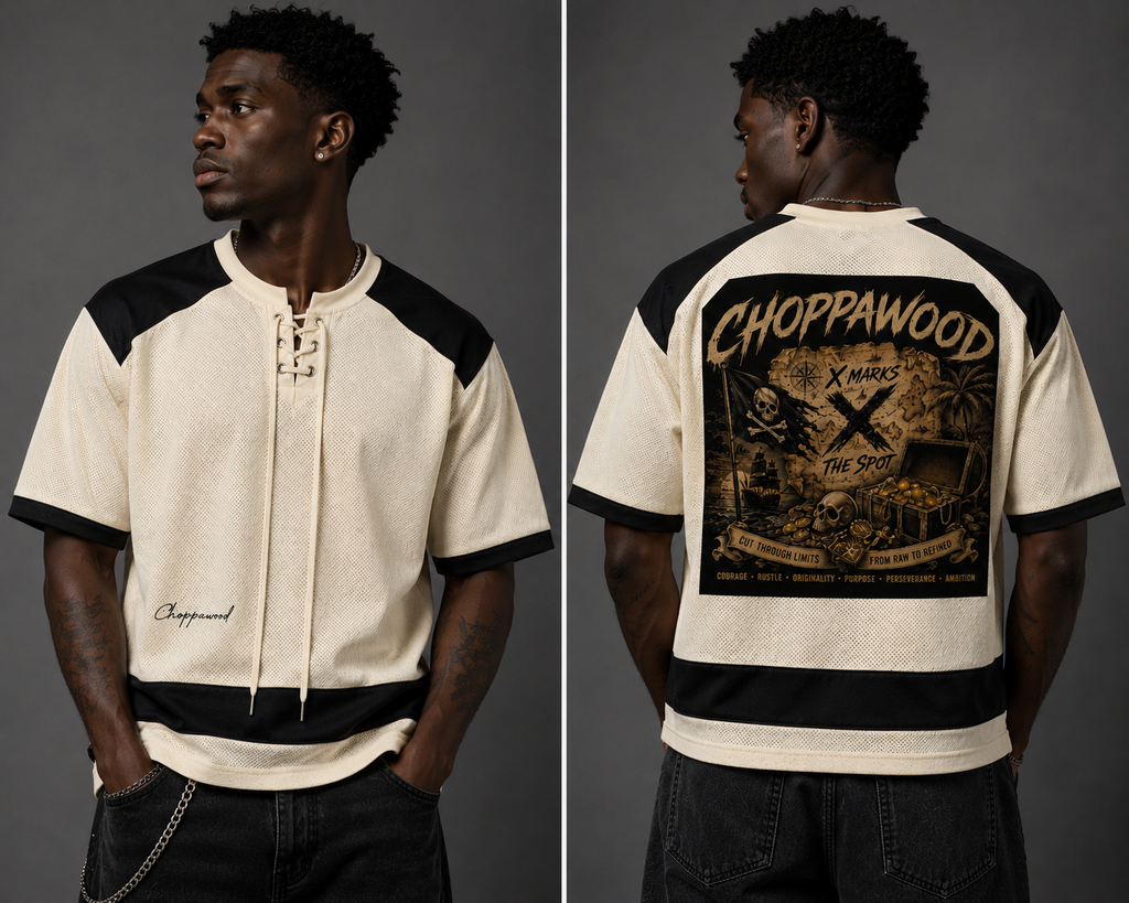 Choppawood X Marks the Spot | Unisex Raglan Sleeve Mesh Boxy T-Shirt
