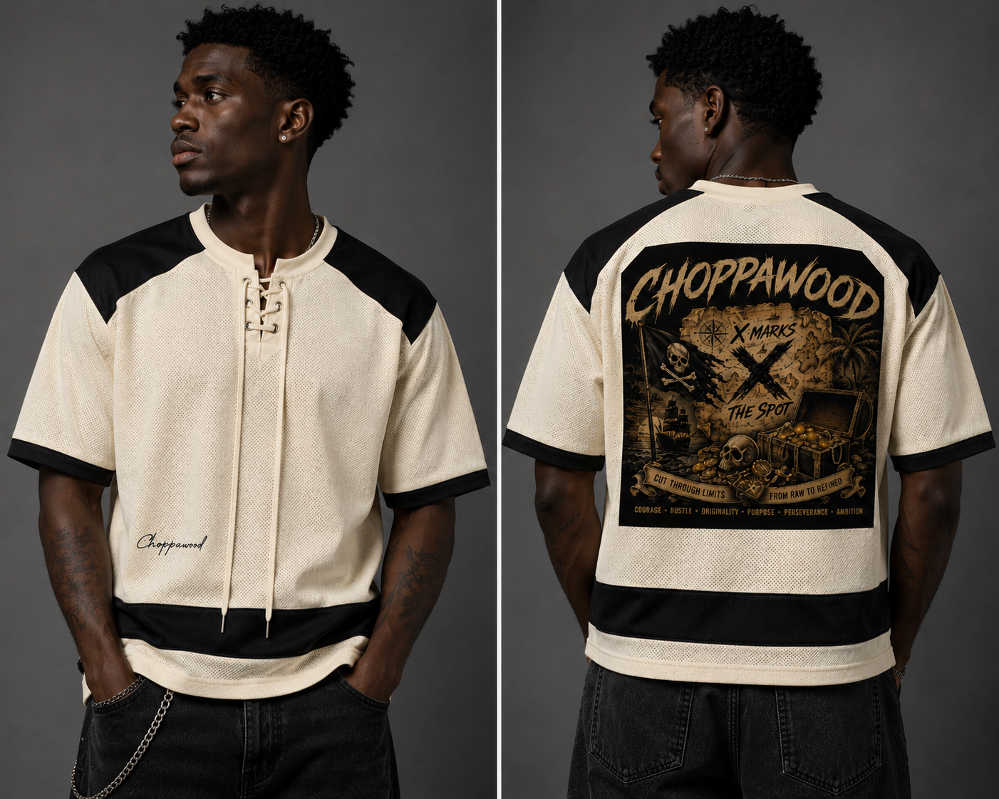 Choppawood X Marks the Spot | Unisex Raglan Sleeve Mesh Boxy T-Shirt