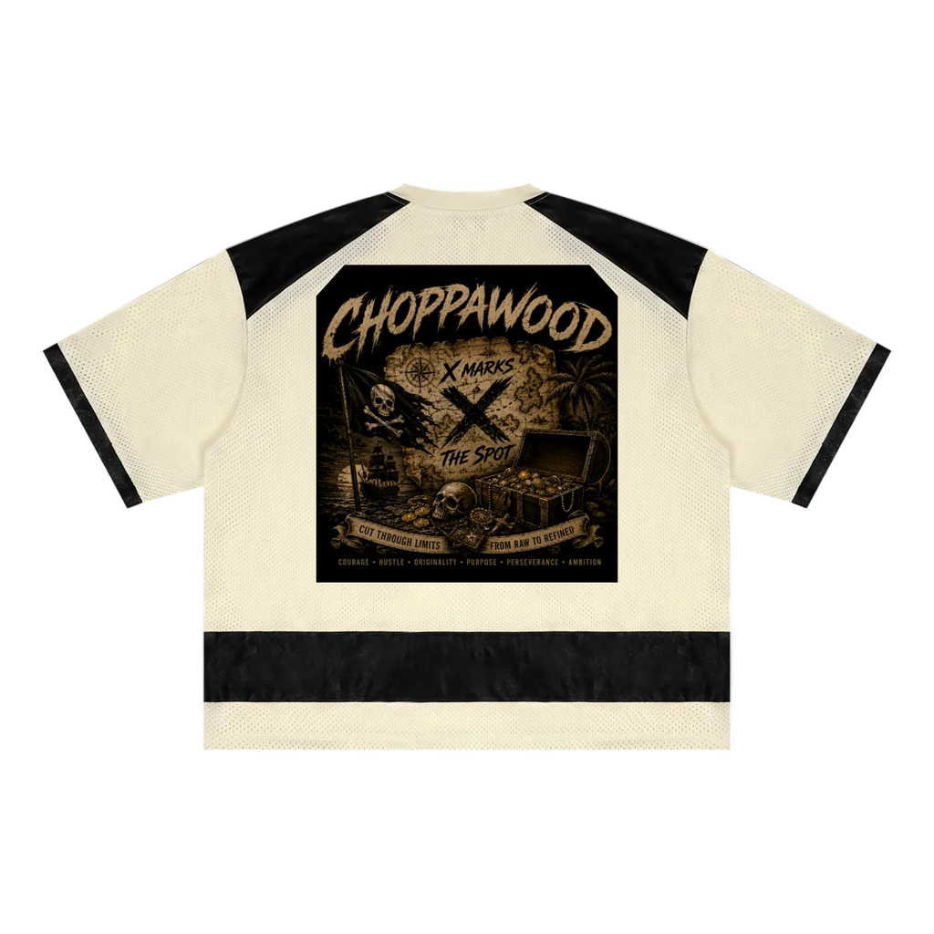 Choppawood X Marks the Spot | Unisex Raglan Sleeve Mesh Boxy T-Shirt