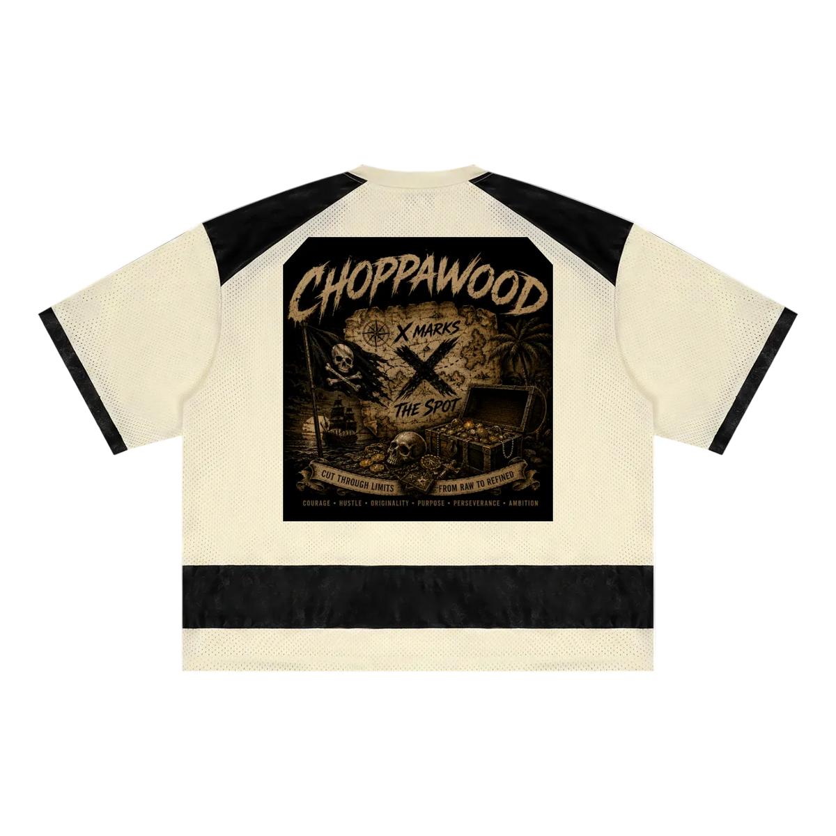Choppawood X Marks the Spot | Unisex Raglan Sleeve Mesh Boxy T-Shirt