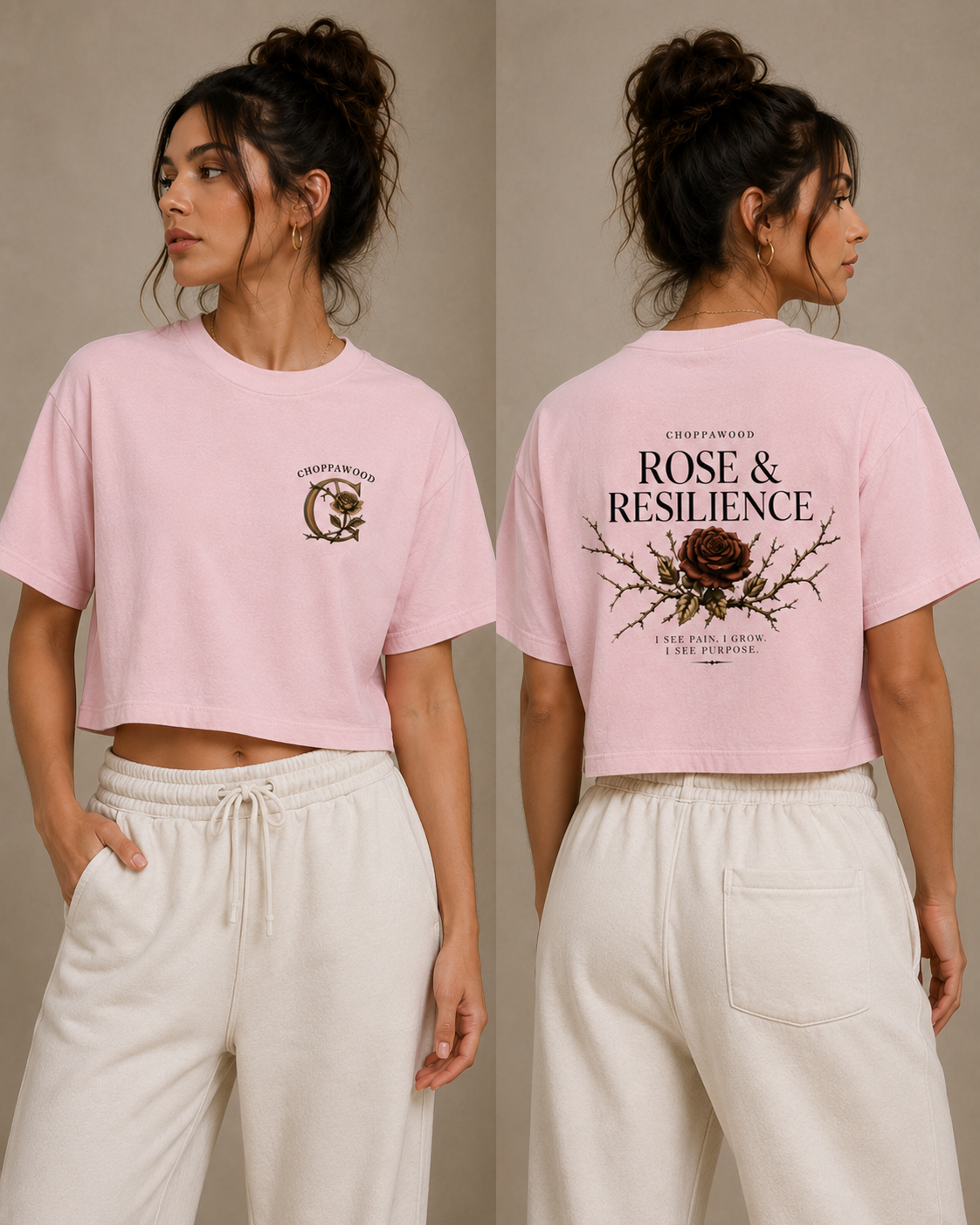 Choppawood Women's Mineral Wash Cotton Crop T-Shirt | Rose & Resilience Edition