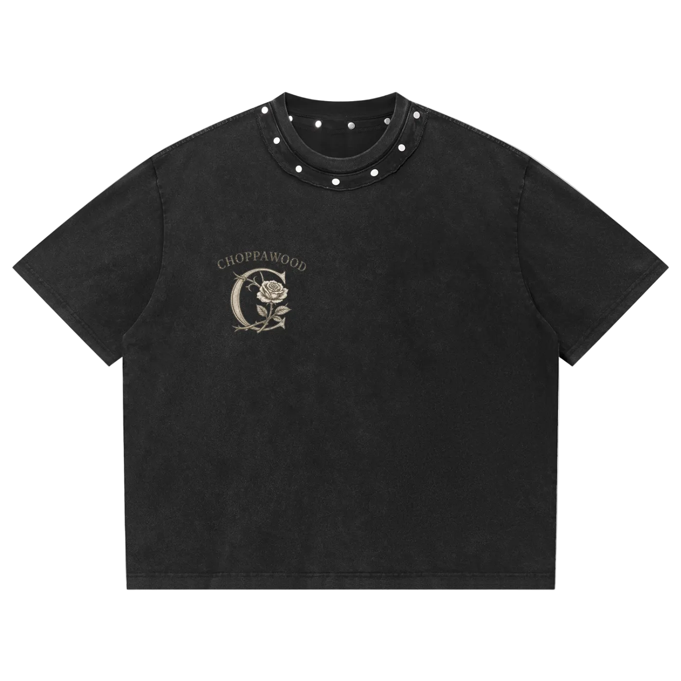 Choppawood Unisex Washed Boxy Studded T-Shirt | Bloom Through It All Edition
